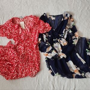 Floral Maxi Dress Set - Red and Navy